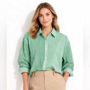 NWOT Cabi Smitten Shirt Green White Vertical Stripe Button Down XL